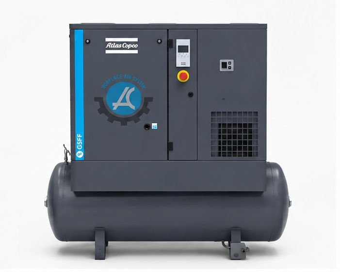 Máy nén khí Atlas Copco tích hợp bình tích, máy sấy