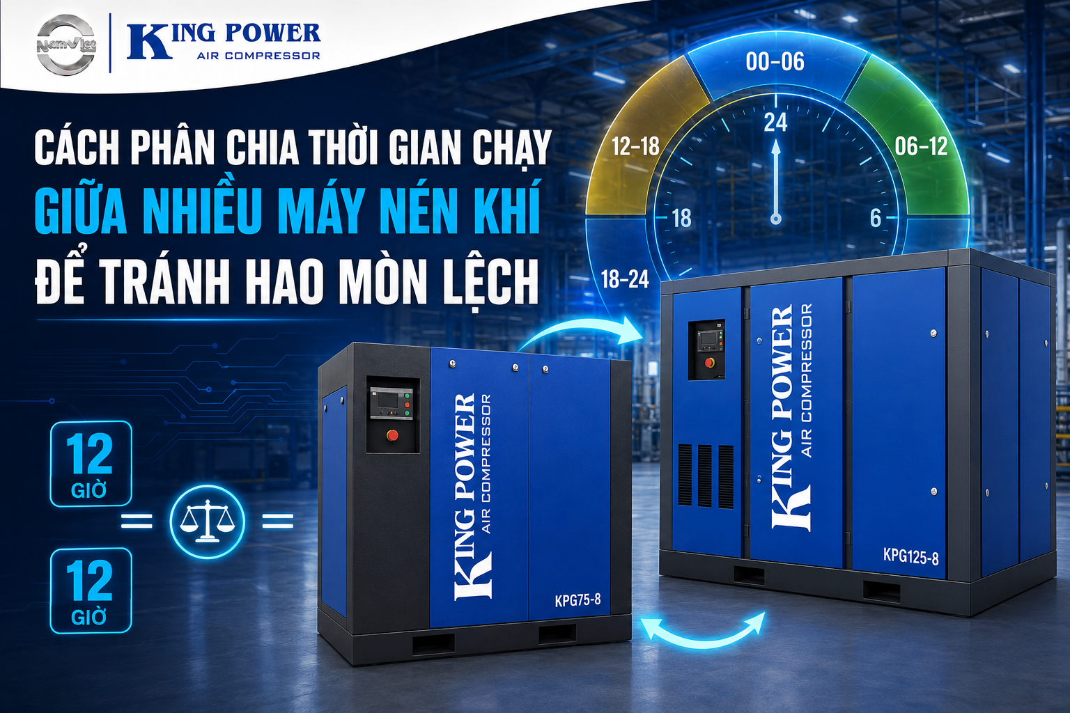 Cách phân chia thời gian chạy giữa nhiều máy nén khí để tránh hao mòn lệch